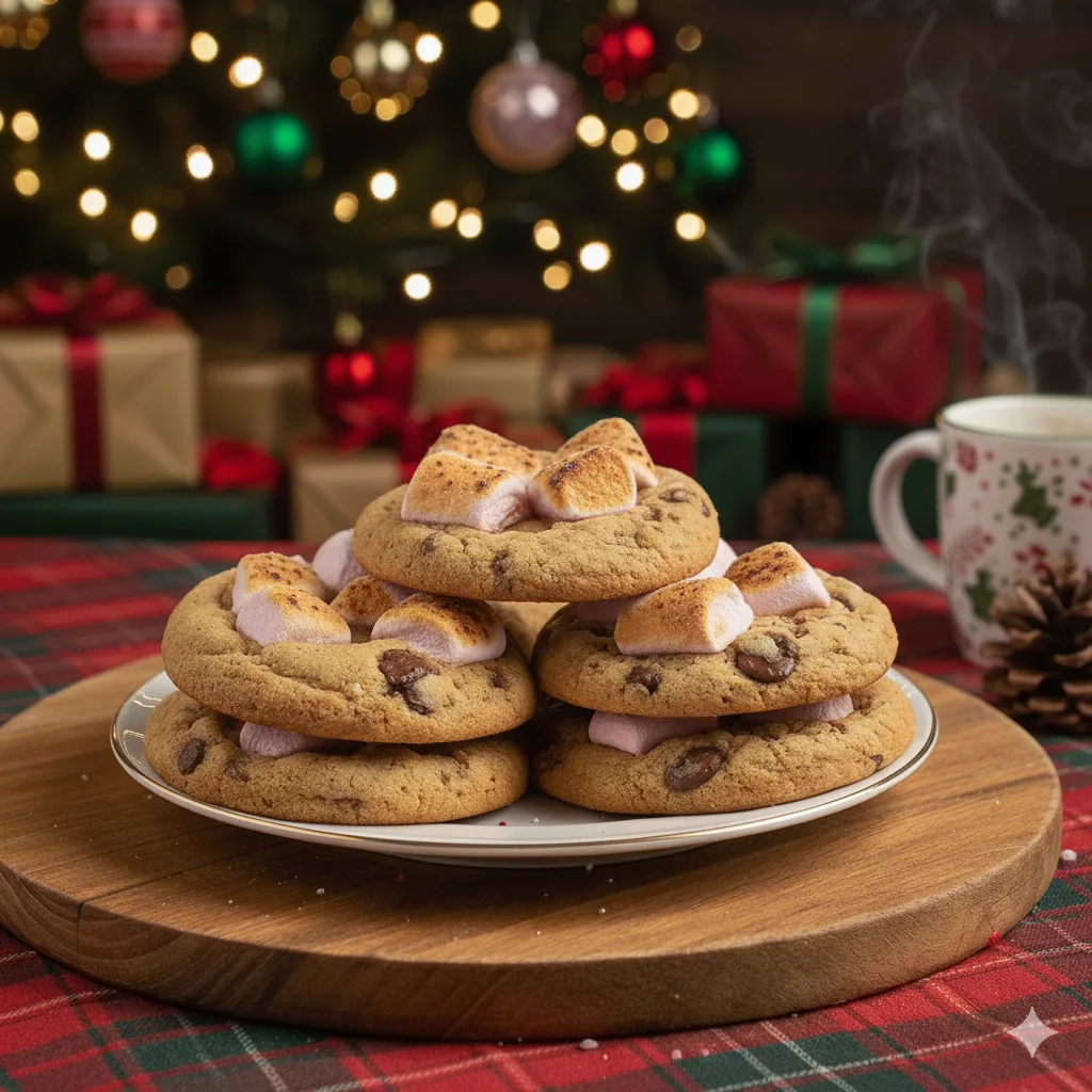 Primer plano de una Cookie de Marshmallow con el centro derretido y pegajoso.
